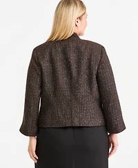 Kasper Plus Stand Collar Bell-Sleeve Open-Front Cardigan