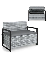 Gouun Outdoor Wicker Storage Bench Loveseat with Hidden Compartment