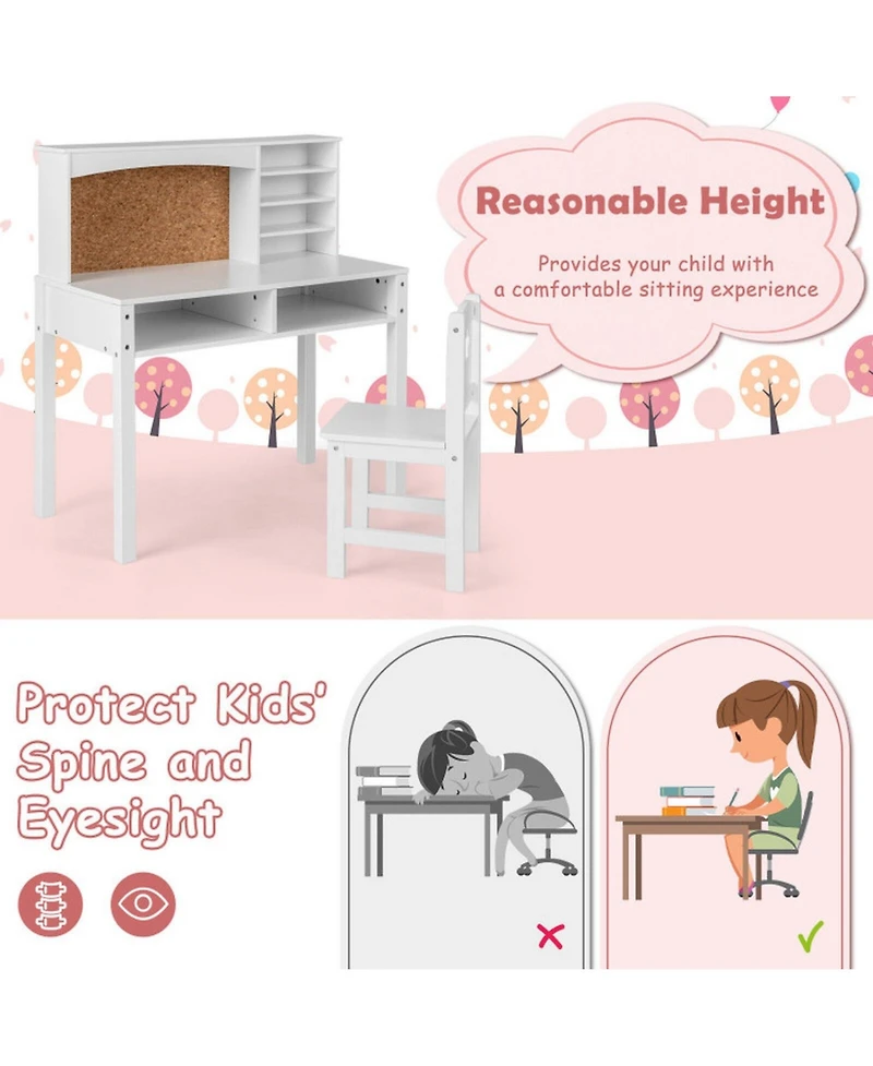 Gouun Kids Desk and Chair Set with Hutch and Bulletin Board