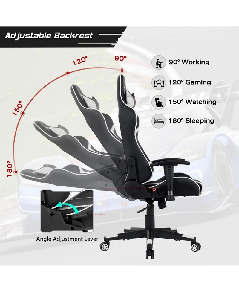Gouun Reclining Swivel Massage Gaming Chair with Lumbar Support