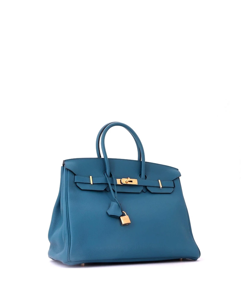 Pre-Owned HERMES Birkin 35 Handbag Blue Togo with Gold Hardware