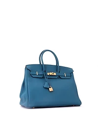 Pre-Owned HERMES Birkin 35 Handbag Blue Togo with Gold Hardware