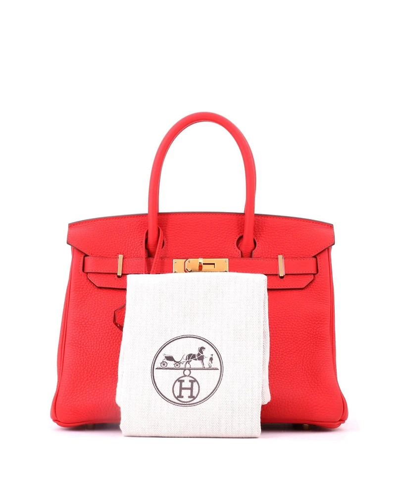 Pre-Owned HERMES Birkin 30 Handbag Red Clemence with Gold Hardware