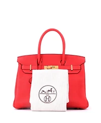Pre-Owned HERMES Birkin 30 Handbag Red Clemence with Gold Hardware