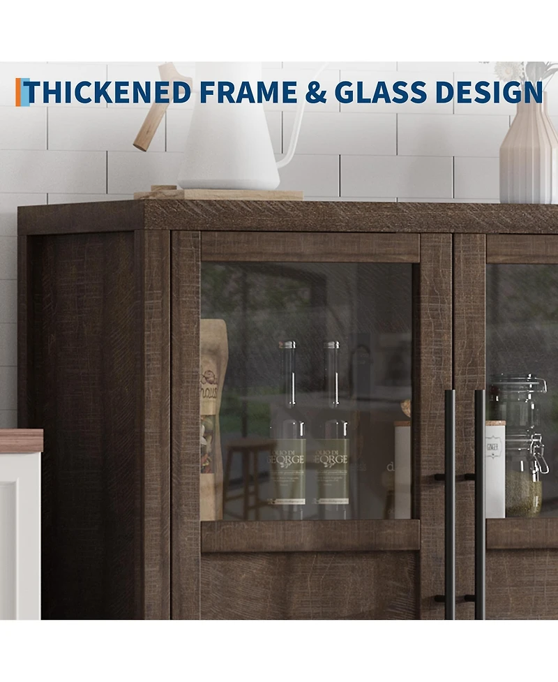 homfan Buffet Cabinet with Glass Doors and Storage, Sideboard for Kitchen, Dining Room, Living Room