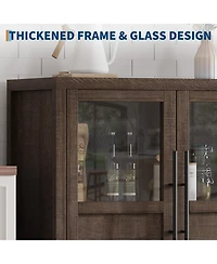 homfan Buffet Cabinet with Glass Doors and Storage, Sideboard for Kitchen, Dining Room, Living Room