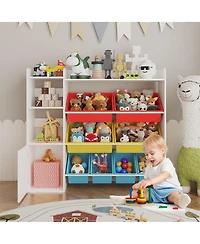 homfan 4-Tier Kids Toy Organizer with 8 Removable Bins and 3 Storage Cubbies, Bookshelf for Bedroom, Playroom Nursery