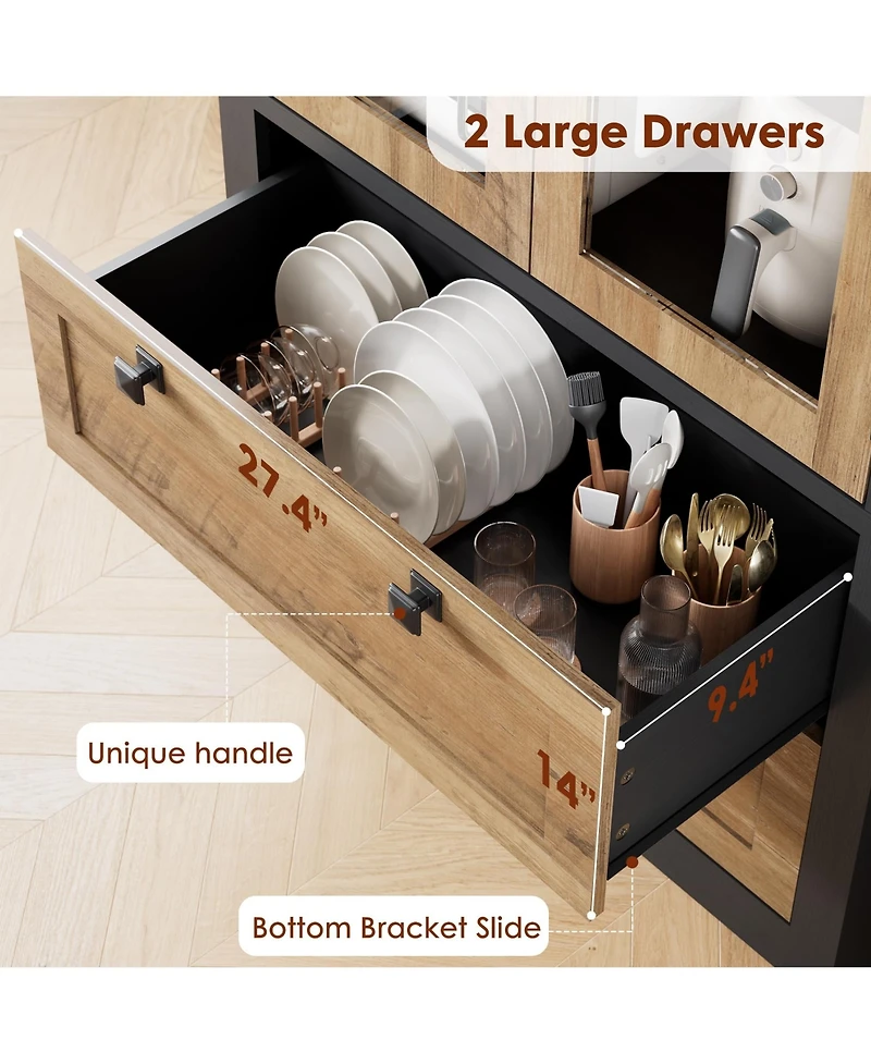 homfan 71 Inch Tall Kitchen Pantry Cabinet with Glass Doors, 2 Drawers and Adjustable Shelves