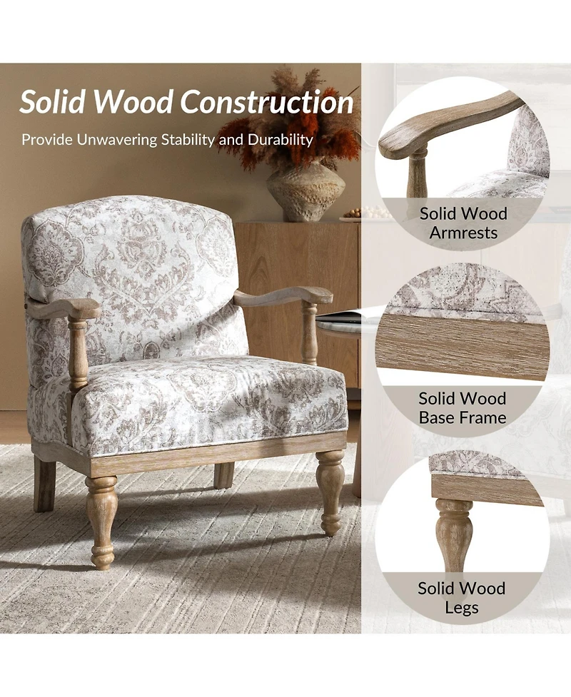 Hulala Home Ode 27.75"With Farmhouse Floral Accent Chair with Solid Wood Frame