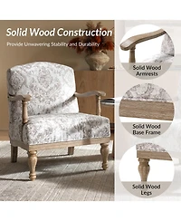 Hulala Home Ode 27.75"With Farmhouse Floral Accent Chair with Solid Wood Frame