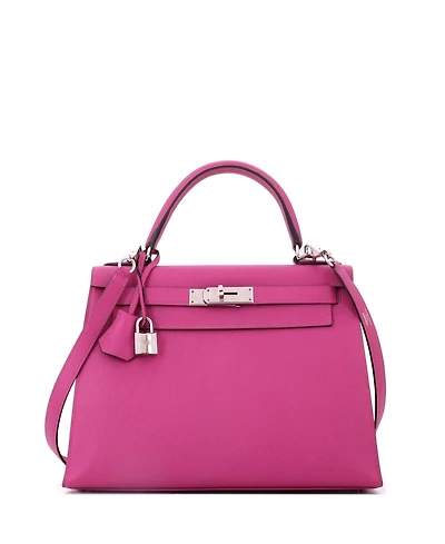 Pre-Owned HERMES Kelly Handbag Pink Epsom with Palladium Hardware