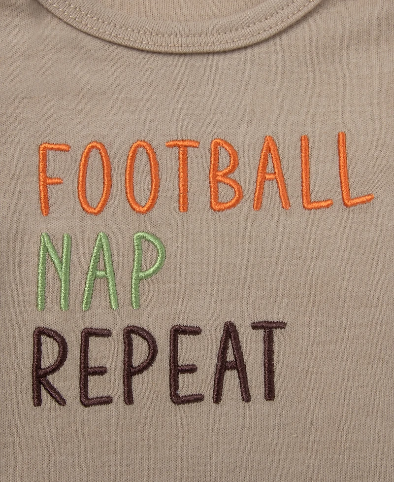 Baby Essentials Boys' Football Nap Repeat Bodysuit, Jogger Pants, Socks and Beanie, 4-Piece Set