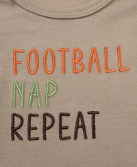 Baby Essentials Boys' Football Nap Repeat Bodysuit, Jogger Pants, Socks and Beanie, 4-Piece Set