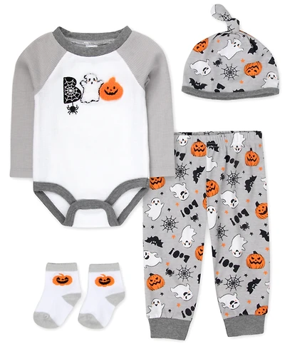 Baby Essentials Boys' My First Halloween Bear Bodysuit, Jogger Pants, Socks and Hat, 4-Piece Set