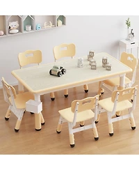 homfan Kids Table and 6 Chairs Set, Height Adjustable Toddler Graffiti Desktop, Study for Home Daycare Preschool Ages 2-10