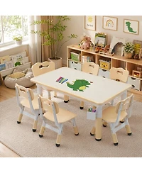 homfan Kids Table and 6 Chairs Set, Height Adjustable Toddler Graffiti Desktop, Study for Home Daycare Preschool Ages 2-10
