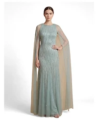 Lara Women's Elegant Beaded Dress with Long Cape