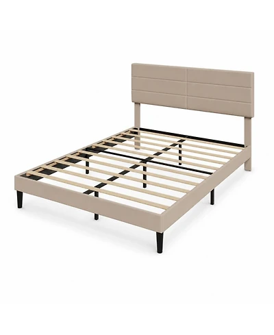 homfan Queen Size Bed Frame with Adjustable Headboard, Upholstered Platform Bed with Wood Slat Support, No Box Spring Needed