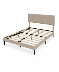 homfan Queen Size Bed Frame with Adjustable Headboard, Upholstered Platform Bed with Wood Slat Support, No Box Spring Needed