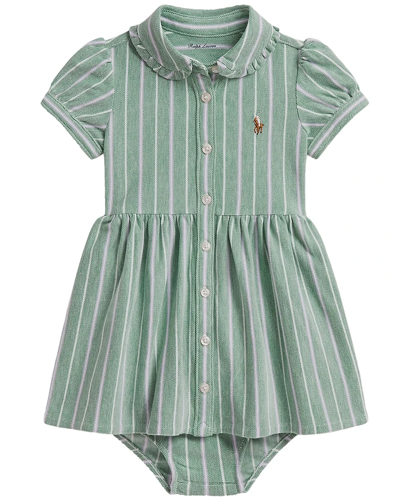 Polo Ralph Lauren Baby Girls' Striped Knit Oxford Shirtdress with Bloomer, 2-Piece Set
