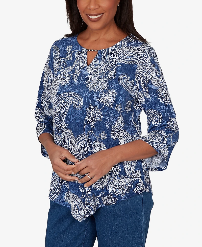 Alfred Dunner Petite Paisley Puff Printed Top