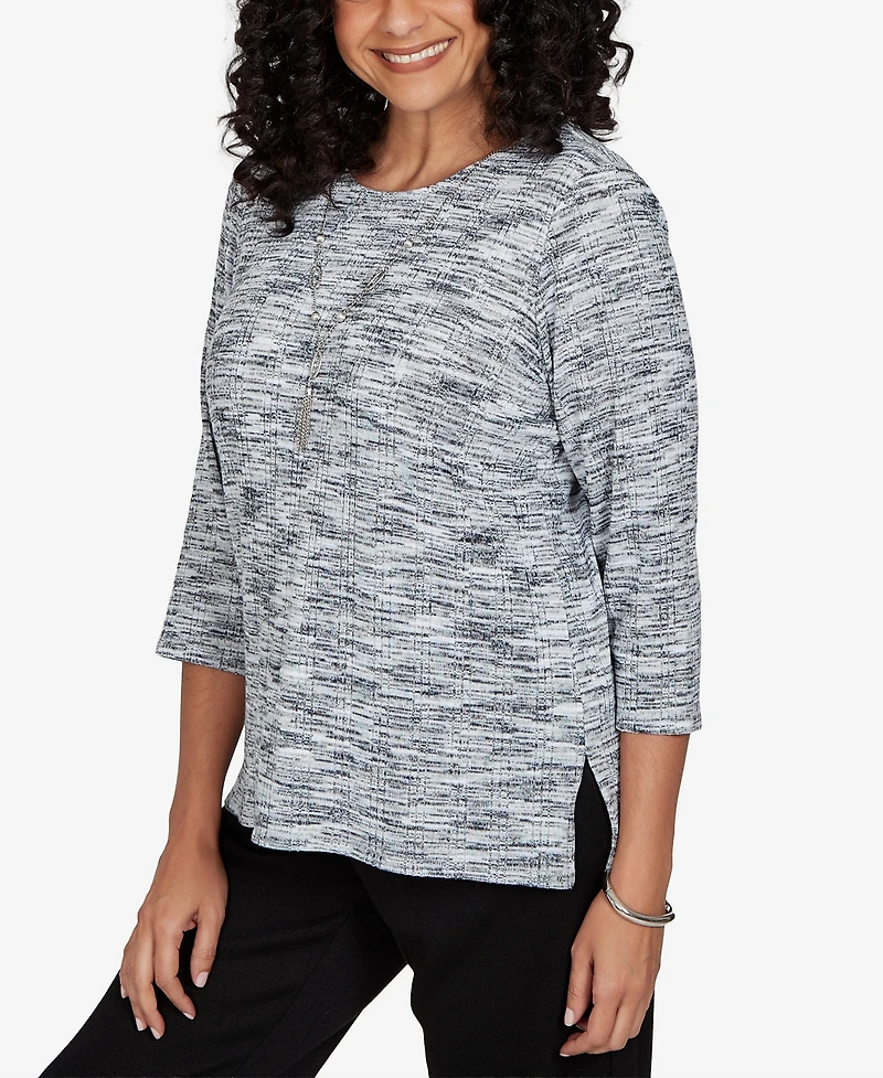 Alfred Dunner Petite Space Dye Top with Necklace