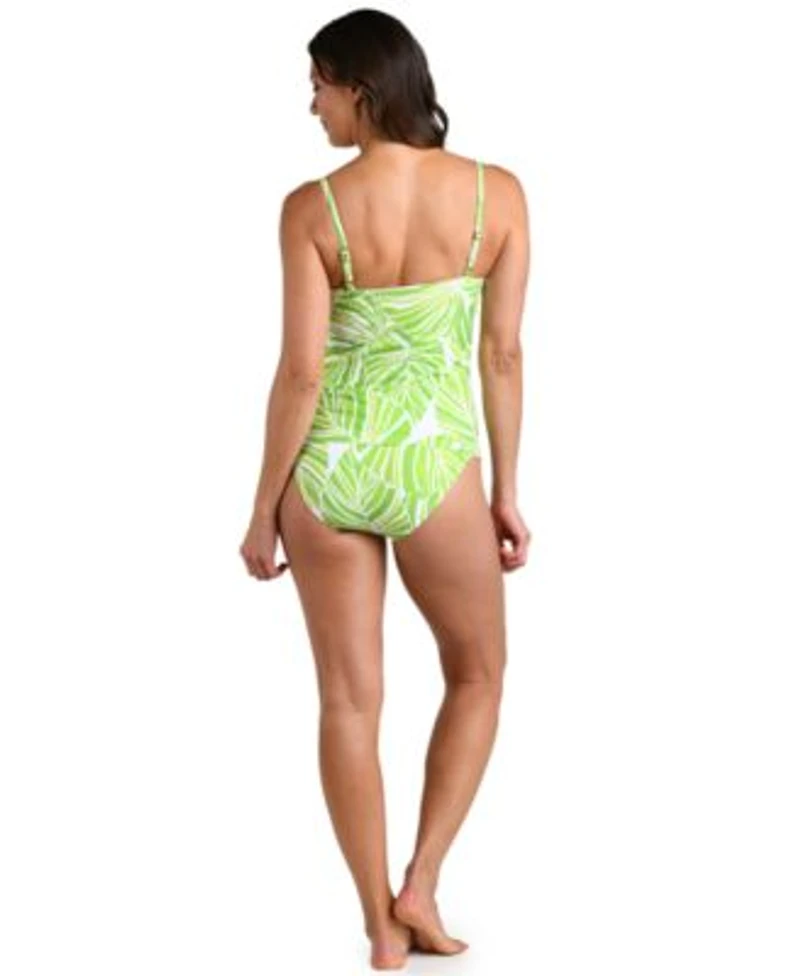 La Blanca Womens Serene Palm Square Neck Tankini Top Sash Hipster Swim Bottoms