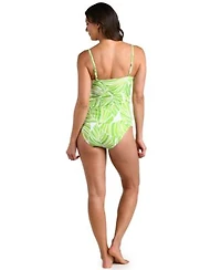 La Blanca Womens Serene Palm Square Neck Tankini Top Sash Hipster Swim Bottoms
