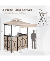 Gymax 3-Piece Outdoor Bbq Canopy w/ Bar Table and 2 Foldable Chairs Set for Patio