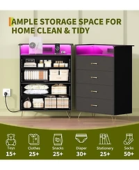homfan 4 Drawer Tall Dresser with Charging Station and Rgb Lights for Bedroom, Living Room, Closet