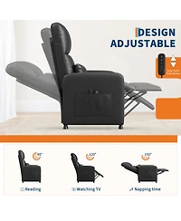 homfan Ergonomic Pu Leather Power Recliner for Adults, Adjustable Single Sofa with Tall Back, Wide Arms, Padded Seat and Side Pocket