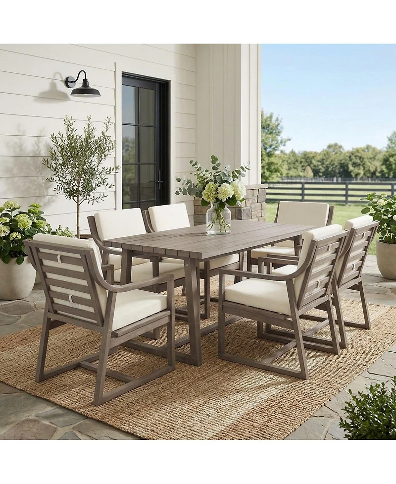 Asagikoiai 7-Piece Acacia Wood Outdoor Dining Set, Modern Patio Table and 6 Chairs