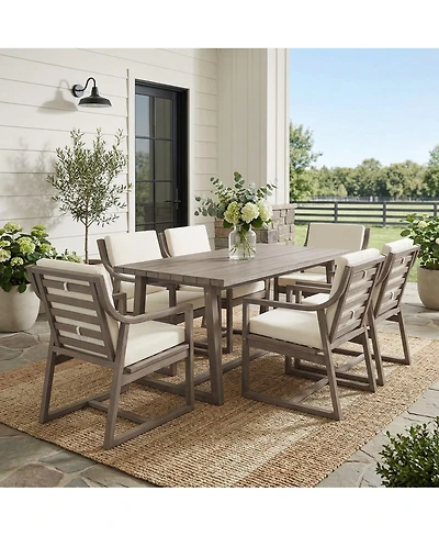 Asagikoiai 7-Piece Acacia Wood Outdoor Dining Set, Modern Patio Table and 6 Chairs