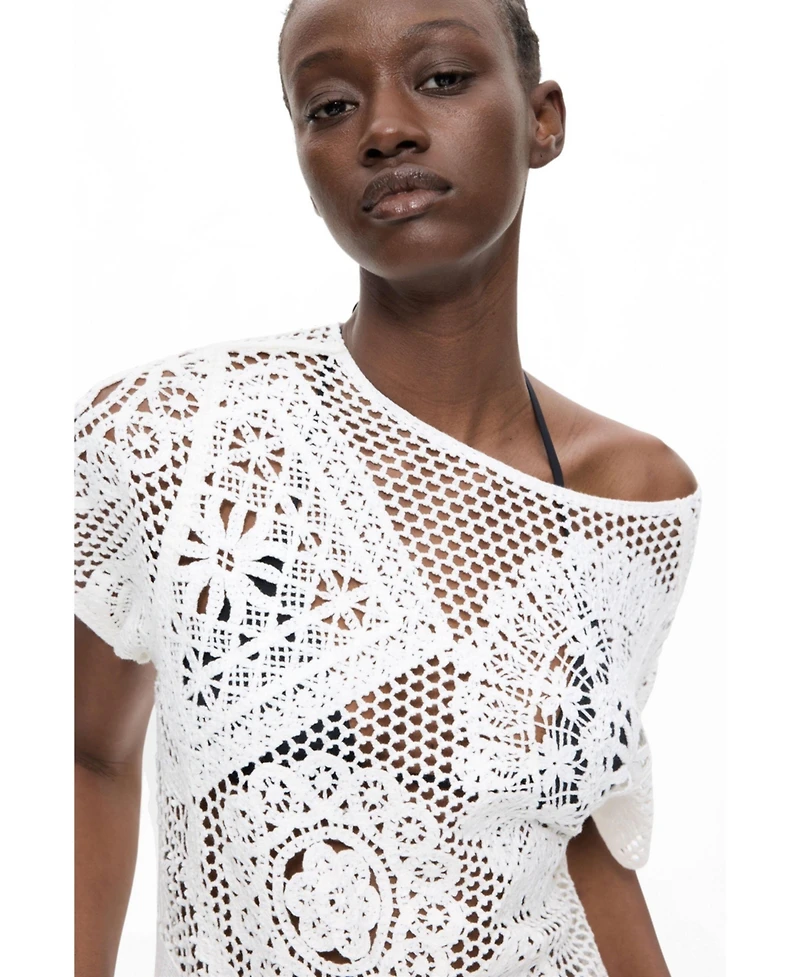 Desigual Women's Asymmetric crochet t-shirt