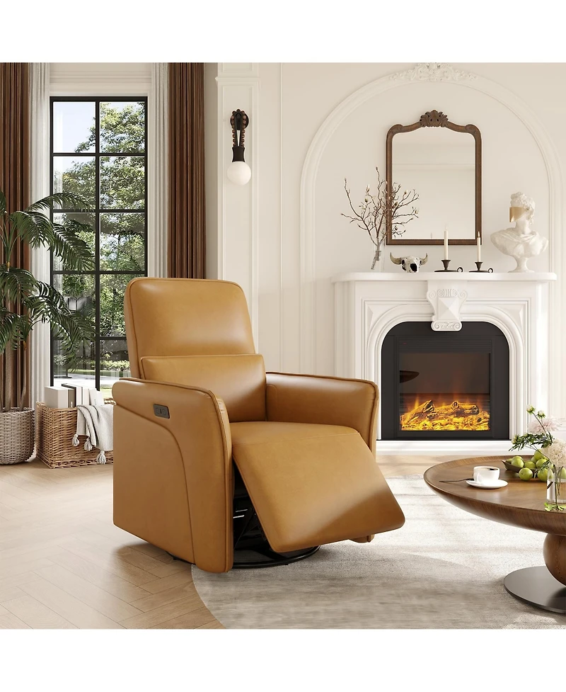 homfan 360 degrees) Swivel Electric Rocker Recliner, Upholstered Deep Seat with Adjustable Lumbar Support and Usb Charging Station