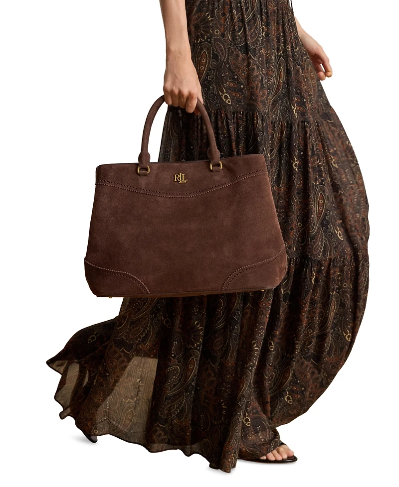 Lauren Ralph Suede Marcy Large Satchel Handbag