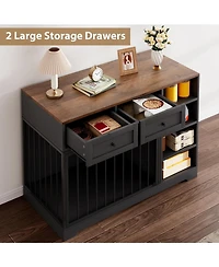homfan Dog Crate Furniture, 47 Inch Wooden Indoor Kennel Tv Stand with 2 Drawers and 4 Shelves for Medium Large Dogs