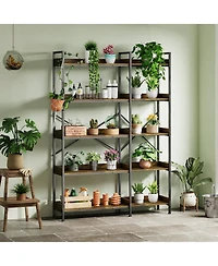 homfan 5-Tier Wide Bookshelf Rustic Wooden Shelving Unit for Bedroom, Living Room, Home or Office, Display Shelf with Character
