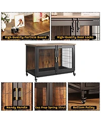 homfan Decorative Dog Crate Wooden Kennel with Wheels and Removable Tray for Small to Medium Dogs Up to 66 lbs