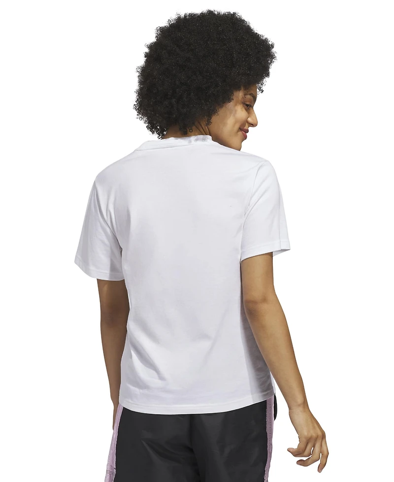 adidas Women's Gingham Big Logo Graphic Crewneck Cotton T-Shirt