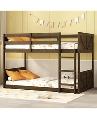 Sailvan Twin over Floor Bunk Bed with Panelled Headboard, Solid Rubber Wood Foundation