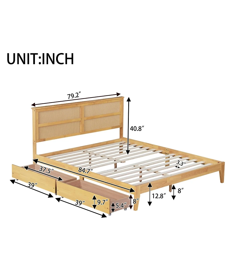 Sailvan Bed with Rattan Headboard, 2 Drawers