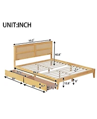 Sailvan Bed with Rattan Headboard, 2 Drawers