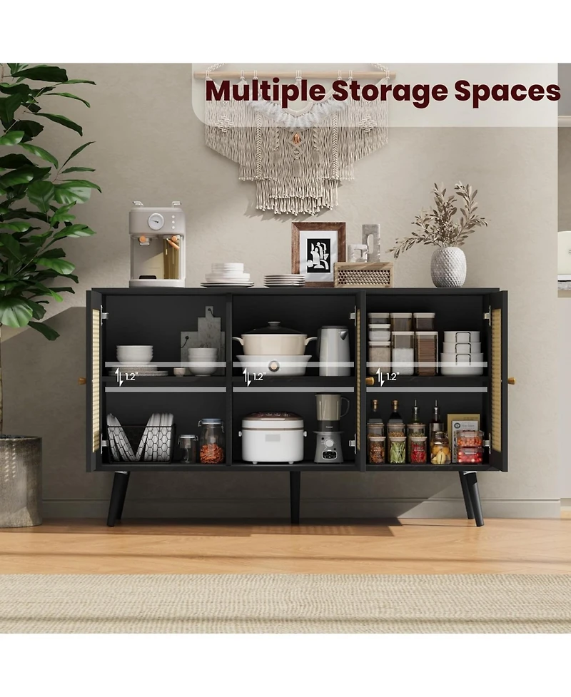 homfan Living Room Table Sets of 2, Includes 47" Rattan Tv Stand Storage Cabinet and Coffee Table with Storage Shelf