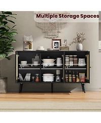 homfan Living Room Table Sets of 2, Includes 47" Rattan Tv Stand Storage Cabinet and Coffee Table with Storage Shelf