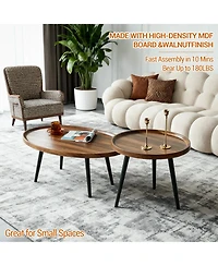 homfan Nesting Coffee Table Set of 2, End Table for Small Spaces Sofa Bedside Balcony, Mid Century Modern Nesting Side Tables for Living Room