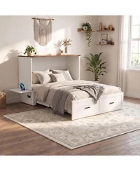 homfan Murphy Chest Bed with Drawer and Charging Station, Farmhouse Space Saving Hidden Folding Bed, Storage Cabinet Bed for Bedroom Office