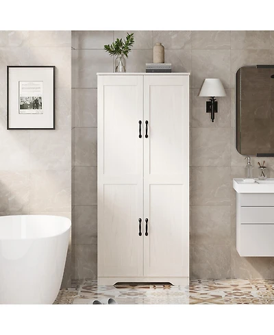 homfan 60" Tall Pantry Cabinet with Adjustable Shelves Freestanding Mdf Cupboard with Anti-Tip Device for Kitchen Bathroom Living Room