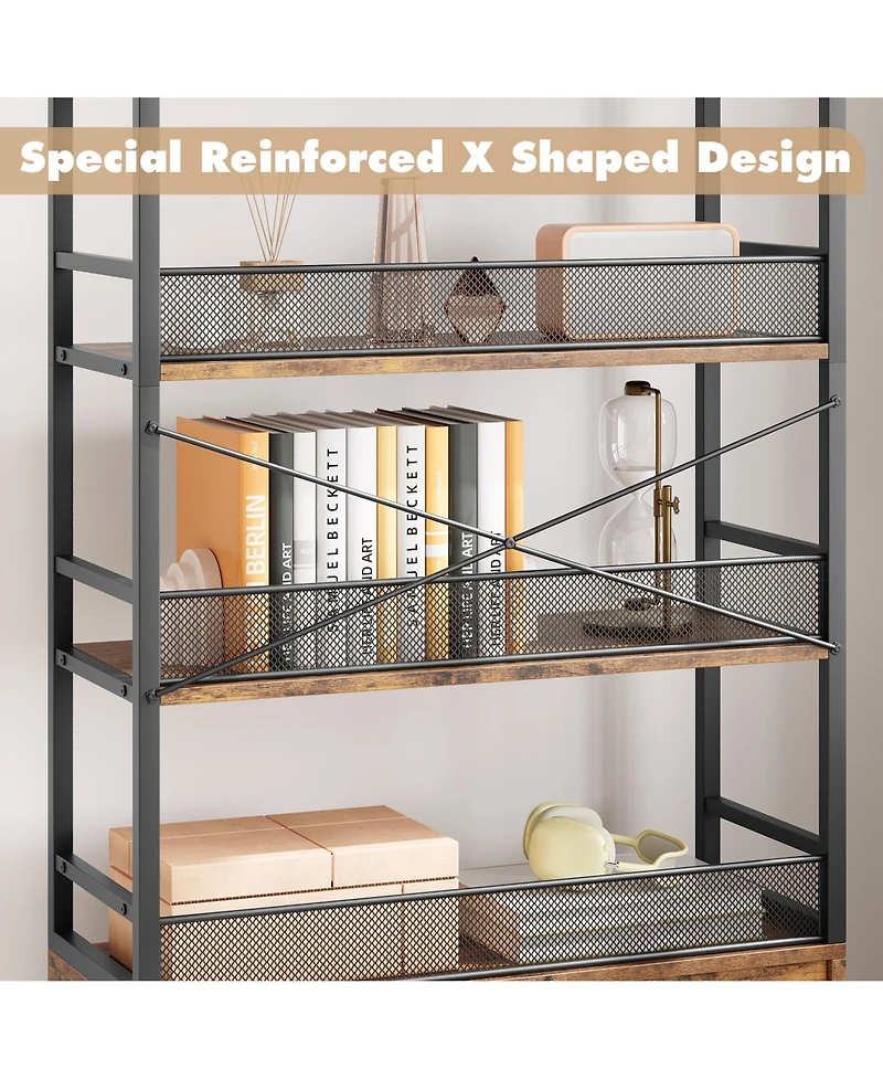 homfan Industrial 4-Tier Bookshelf with 2 Drawers, Tall Bookcase for Living Room, Bedroom and Home Office