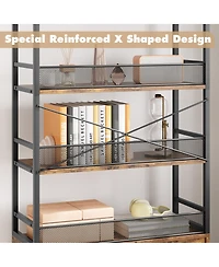 homfan Industrial 4-Tier Bookshelf with 2 Drawers, Tall Bookcase for Living Room, Bedroom and Home Office
